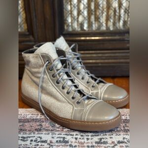 Men's Stylish Gray and Tan High-Top Sneakers